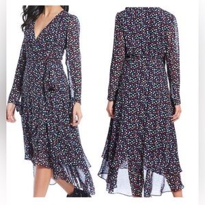 Betsey Johnson Wrap Dress Womens Size 10 Polka Dots‎ High Low Hem Sleeve Tie NEW